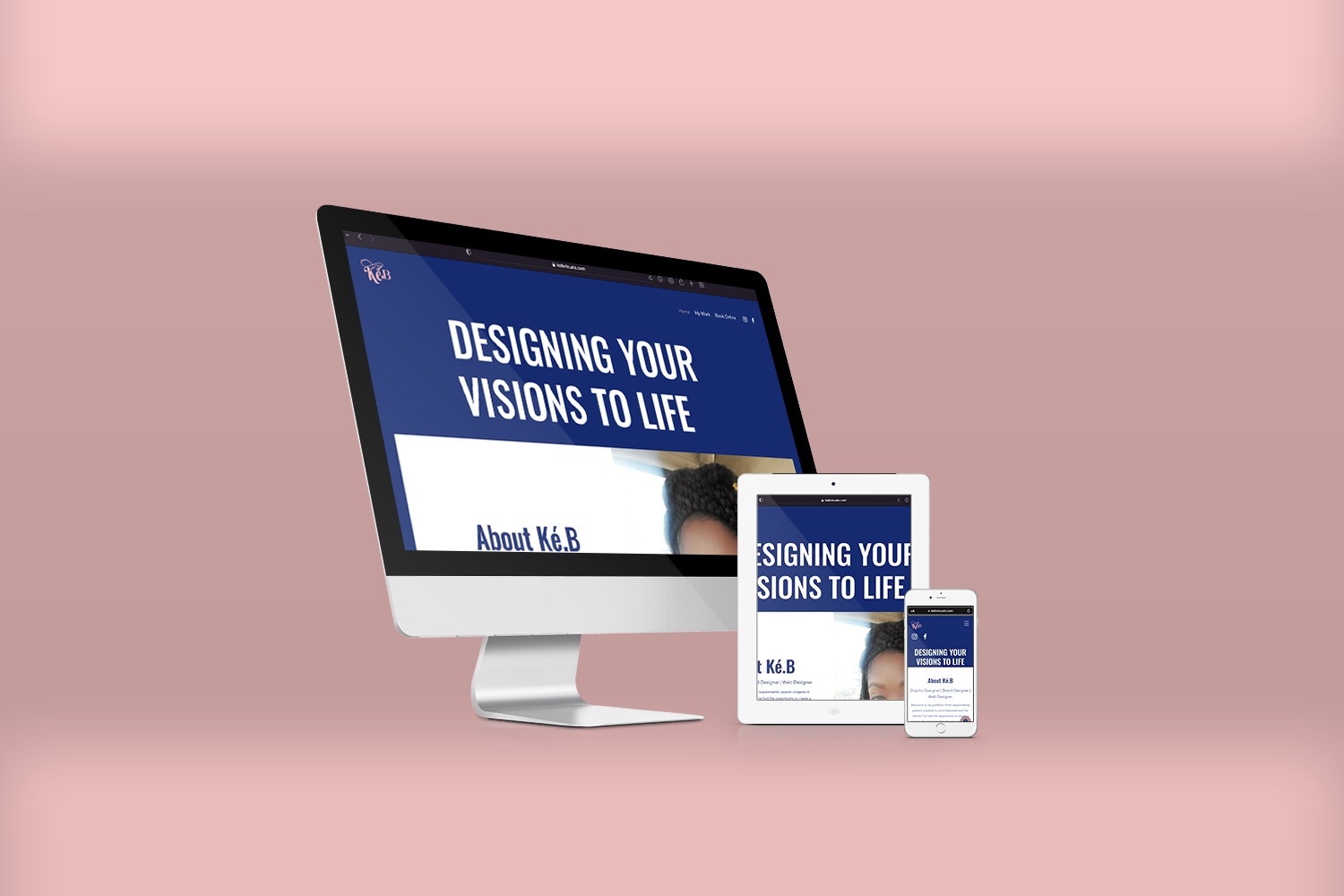 Previous Ké.B website design shown across desktop, tablet and mobile devices